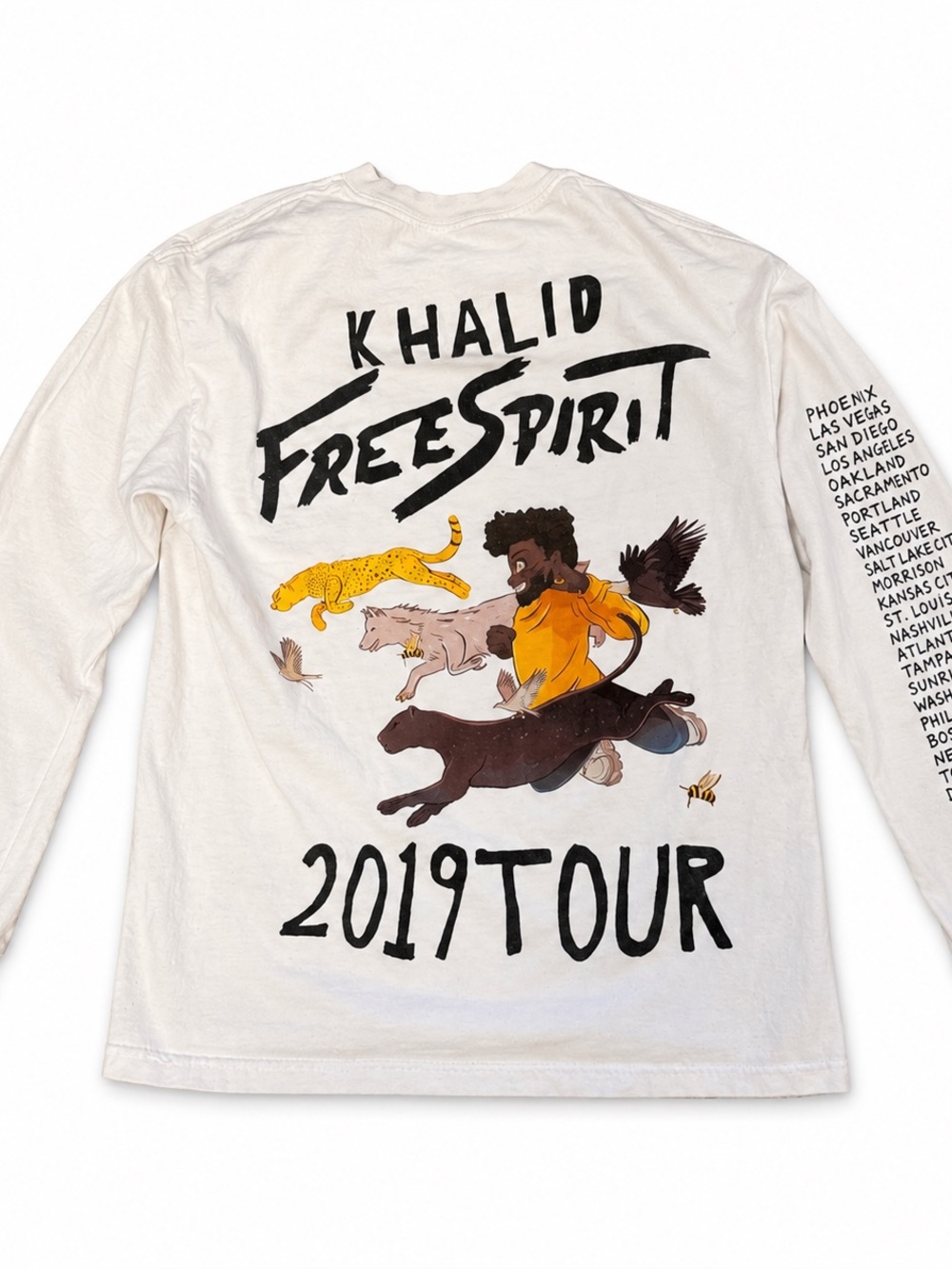 Khalid Free Spirit Tour 2019 White Long Sleeve Graphic Concert Shirt Size M